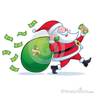 Santa Carrying Large Bag of Money Stock Photo