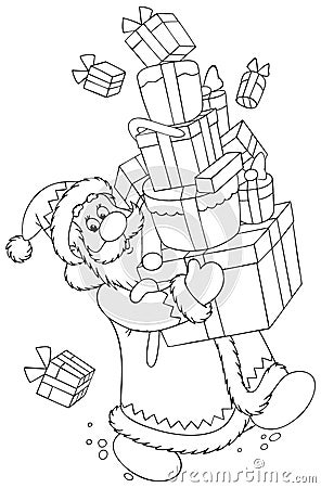 Santa carrying a stack of gifts Stock Photo