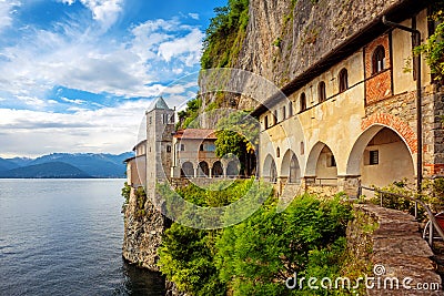 Monastery of Santa Caterina del Sasso on Lago Maggiore Lake, Italy Stock Photo