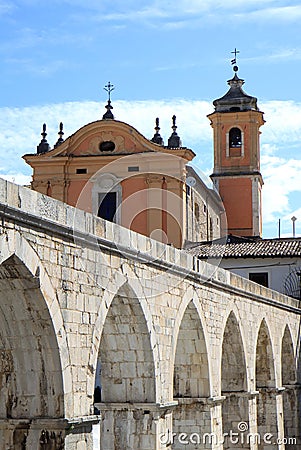 Santa Chiara Church and aqueduct, Sulmona, Italy Stock Photo