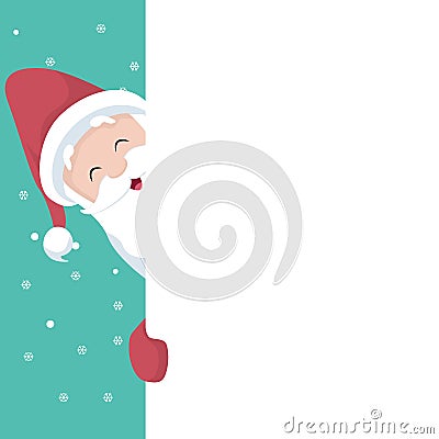 Santa Christmas card peeking over the poster Vector Illustration