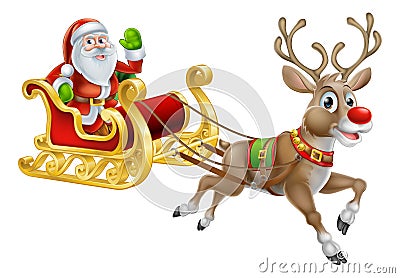 Santa Christmas Sleigh Sled Vector Illustration