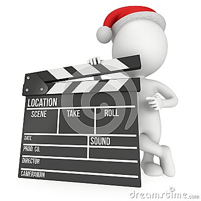 Santa with cinema clapperboard. Stock Photo