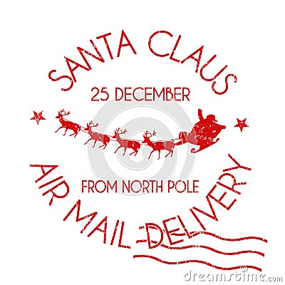 Santa Claus air mail delivery sign or stamp Vector Illustration