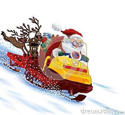 Santa Claus astride a snowmobile Stock Photo