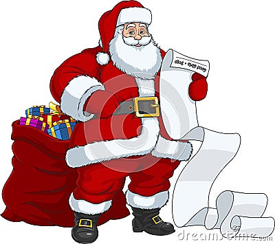 Santa Claus with a bag of gifts Vector Illustration