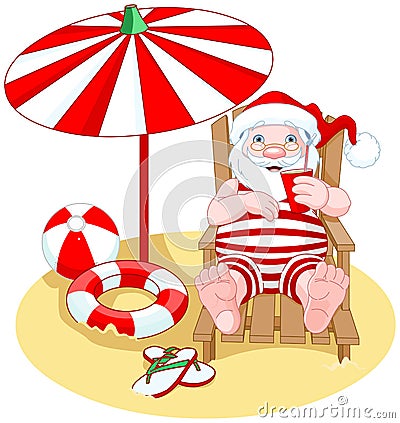 Santa Claus on the Beach Vector Illustration