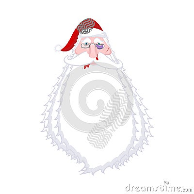 Santa Claus beaten portrait. Christmas fight. Broken glasses and Vector Illustration