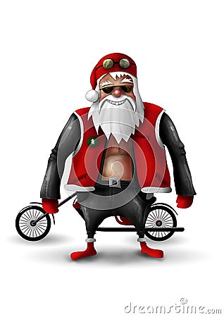 Santa Claus Biker on white Stock Photo