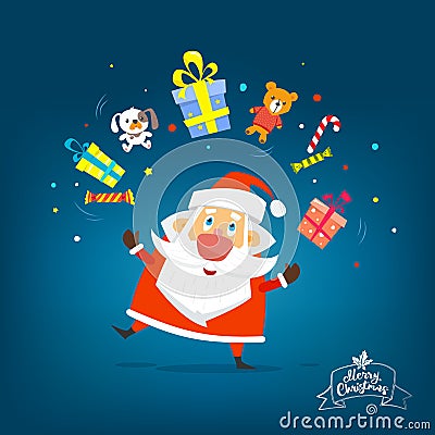 Santa Claus with boxes of gifts. Vector, illustration. Vector Illustration