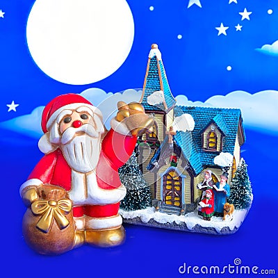 Santa Claus brings gifts and the Bell Tolls Stock Photo