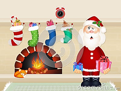 Santa Claus brings gifts Stock Photo