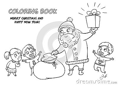 Santa Claus brings gifts to children Vector Illustration