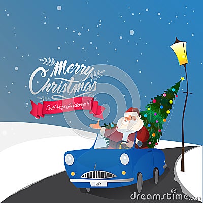 Santa Claus in car for Christmas celebration. Stock Photo