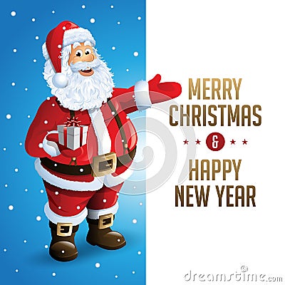 Santa Claus Cartoon Character Showing Merry Christmas Tittle Written in Blank Space. Vector Illustration Vector Illustration