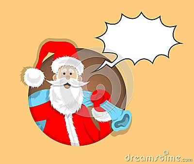 Santa Claus cartoon inside circle with screaming bubble Vector Illustration