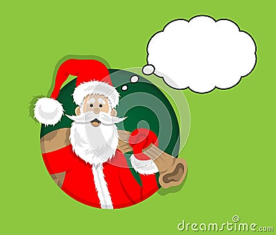 Santa Claus cartoon inside circle with thought bubble. All the objects are in different layers and the text types do not need any Vector Illustration