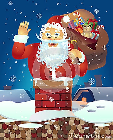 Santa Claus cartoon waving hand. Santa Claus with a raised left hand. Cartoon character Vector Illustration