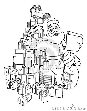 Santa Claus Checking Christmas Gift List Cartoon Vector Illustration