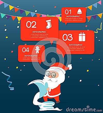 Santa claus checking list with speech bubble. Stock Photo