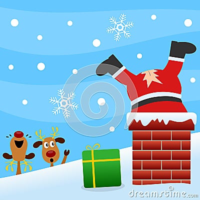 Santa Claus in the Chimney Vector Illustration