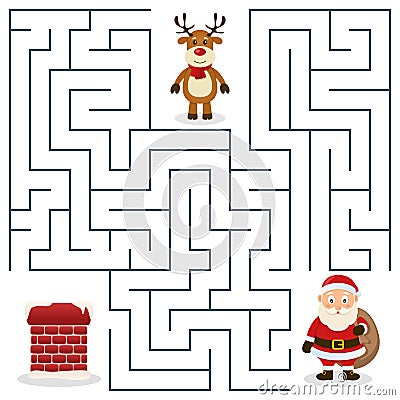 Santa Claus & Chimney Maze for Kids Vector Illustration
