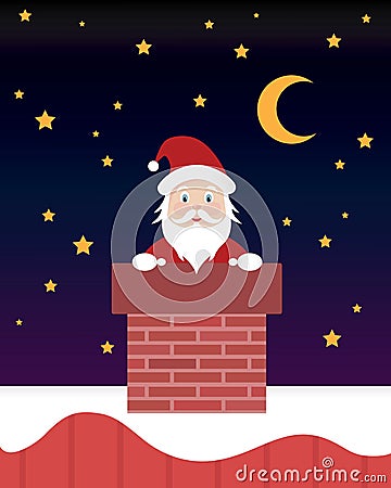 Santa Claus in Chimney at Xmas Night Cartoon Stock Photo