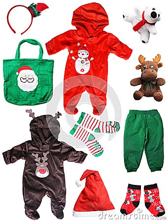 Santa claus christmas baby things isolated on white Stock Photo