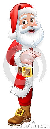 Santa Claus Christmas Cartoon Peeking Pointing Vector Illustration