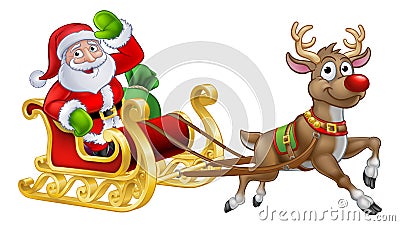 Santa Sleigh Christmas Cartoon Vector Illustration