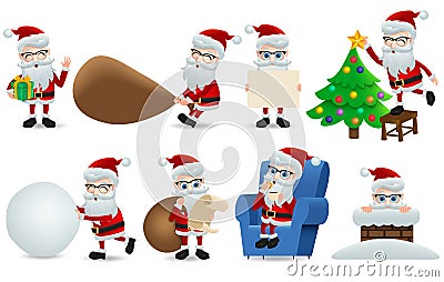 Santa claus christmas character vector elements set. Santa claus xmas characters elements for holiday season collection. Vector Illustration