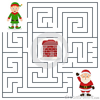 Santa Claus & Christmas Elf Maze for Kids Vector Illustration