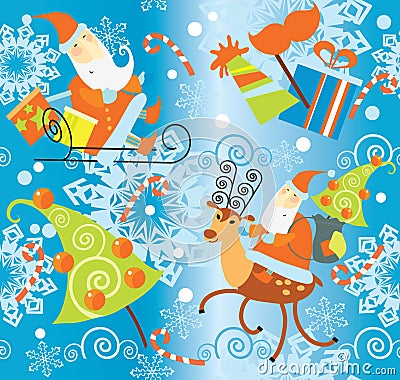 Santa Claus and Christmas gifts pattern Vector Illustration