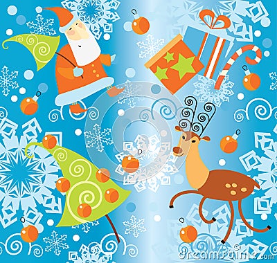 Santa Claus and Christmas gifts pattern Vector Illustration