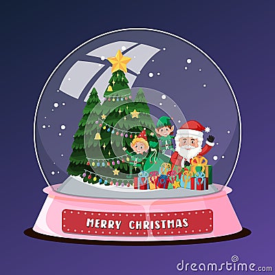 Santa Claus and Christmas tree in snowdome Vector Illustration