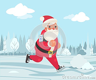 Santa claus christmas weight loss outdoor running health care run park cardio app smartphone cartoon fitness character Vector Illustration