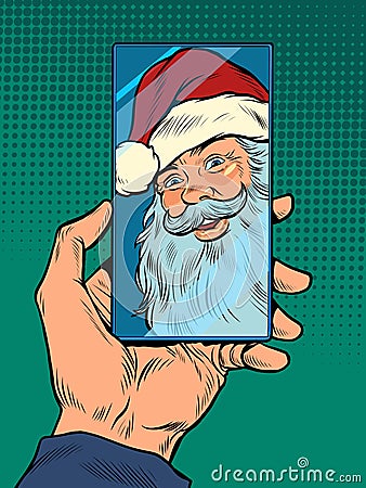 Santa Claus on a conference call online video call Vector Illustration