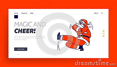 Santa Claus Cossack Dancing in Squatting Position Landing Page Template.Christmas Character Performing Xmas Dance Vector Illustration