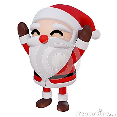 Santa Claus 3d cartoon 2 Hands up and eyes smile rotate right1 Stock Photo