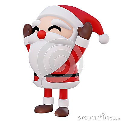 Santa Claus 3d cartoon 2 Hands up and eyes smile rotate right2 Stock Photo