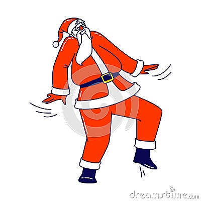 Santa Claus Dance at Party or Xmas Celebration. Christmas Character in Red Costume Dancing Performing Cool Motions Vector Illustration