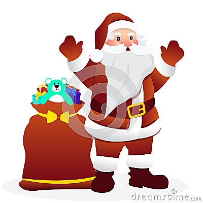 Santa Claus delivering gift. Vector illustration Cartoon Illustration