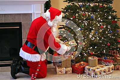 Santa Claus Delivering Presents Stock Photo