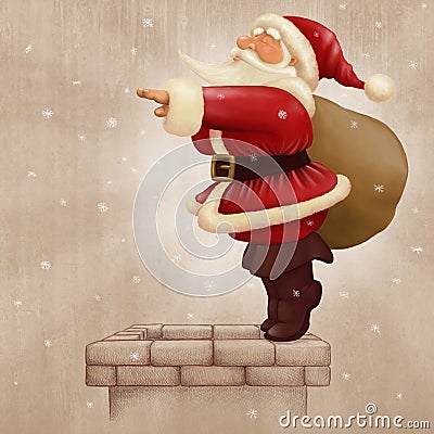 Santa Claus dive in the fireplace Stock Photo