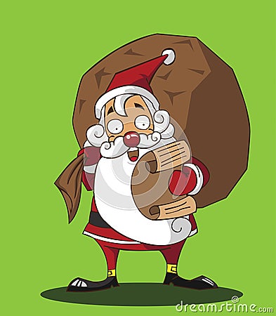 Santa Claus double checking his naughty/nice list. Vector Illustration