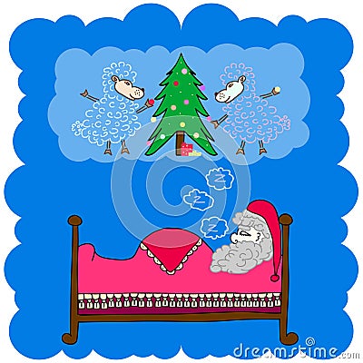 Santa Claus dream sheep Vector Illustration