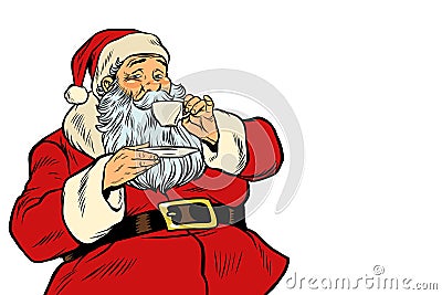 Santa Claus drinking tea or coffee isolated on white background Vector Illustration
