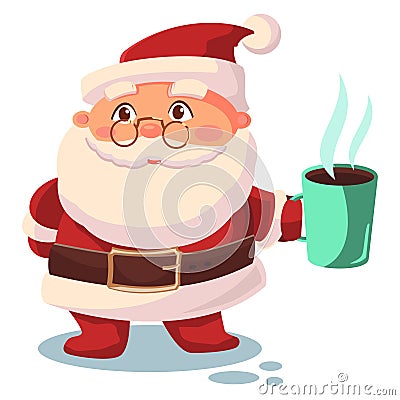 Santa Claus drinks coffee vector cartoon character Vector Illustration