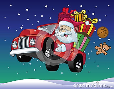 Santa claus drive a truck full of christmas gift Vector Illustration