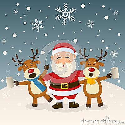 Santa Claus and Drunk Reindeer Vector Illustration